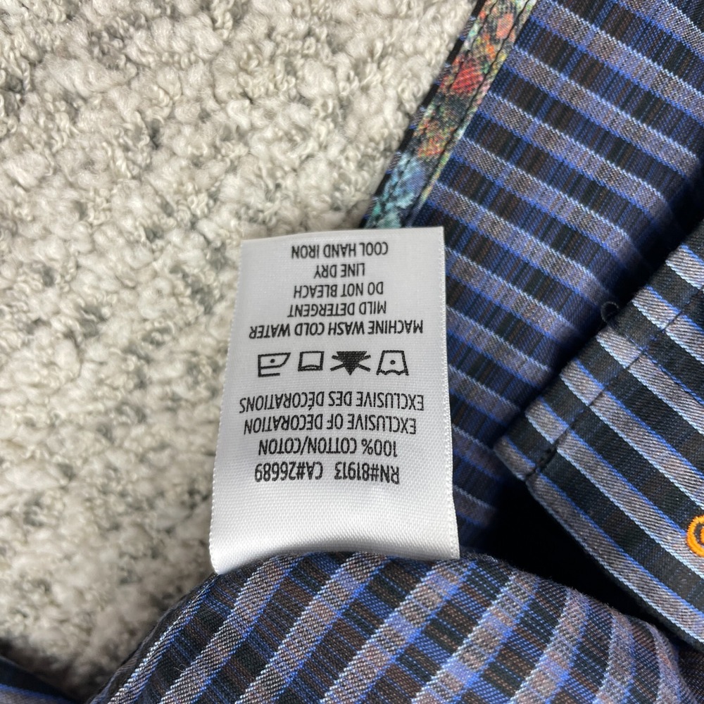 Robert Graham Shirt Men Large Flip Cuff Classic Fit Striped Geometric Black Blue - Picture 9 of 12